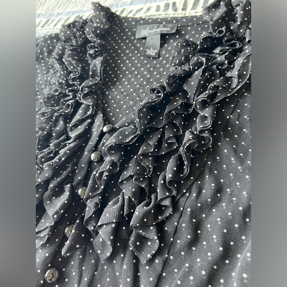 Vintage INC Womens Black Polka Dot Blouse Ruffled Collar Office Siren Large - Picture 4 of 10